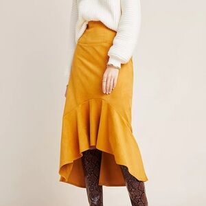 Anthropology Maeve Cosima Flounced Hem Hi Lo Midi Faux Suede Skirt T